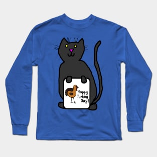 Cute Cat with Thanksgiving Turkey Greetings Long Sleeve T-Shirt